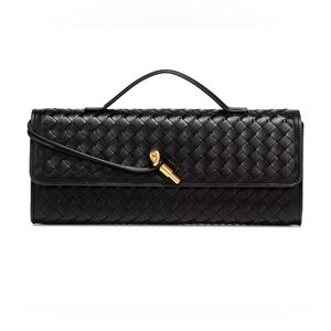 Chic Black Woven Clutch with Gold Accent- Bottega Inspired